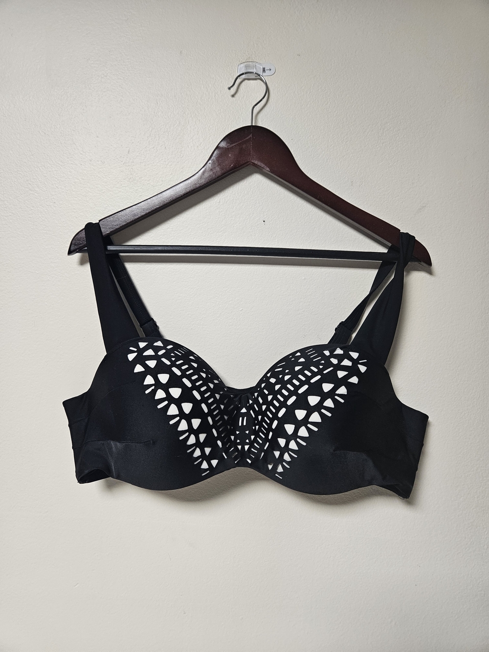 Cacique Black Swim Bikini Plus Top Geometric Cutouts 40D Beach Resort Classic